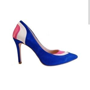 Things II Come NWOB Blue Pink White Color Block Suede Pumps 7.5